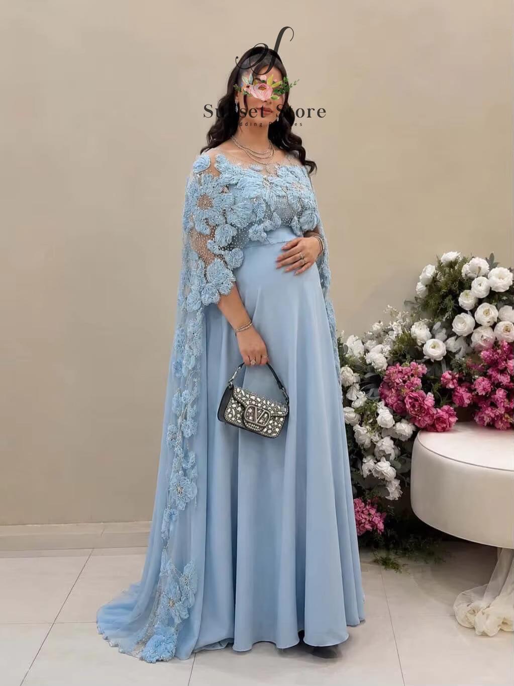 Maternity Wear - 맞춤형 스파게티 스트랩 이브닝 드레스와 케이프