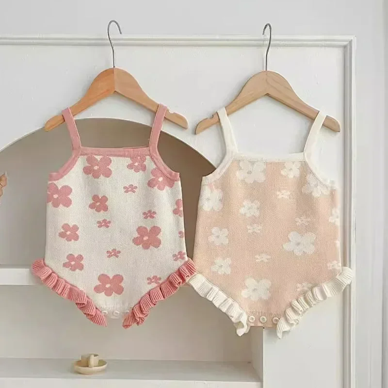 Newborn Baby Girl Romper Floral - 가을 신생아 소녀 바디수트, 민소매 얇은