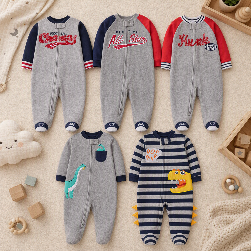 Cotton Baby Onesies Zipper - 유아 남아 양면 코튼 발싸개형 롬퍼