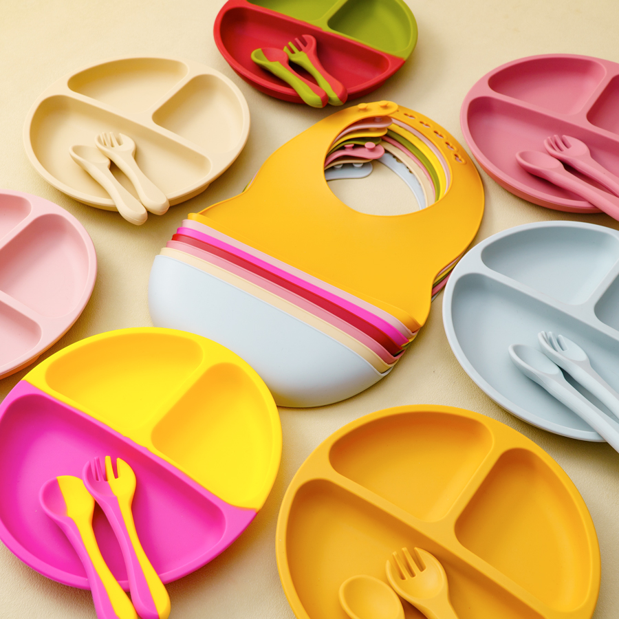 아기용 실리콘 식기 세트, 대비 색상 식사 세트, 흡착 - Waterproof Baby Bibs Silicone 리뷰 및 가격