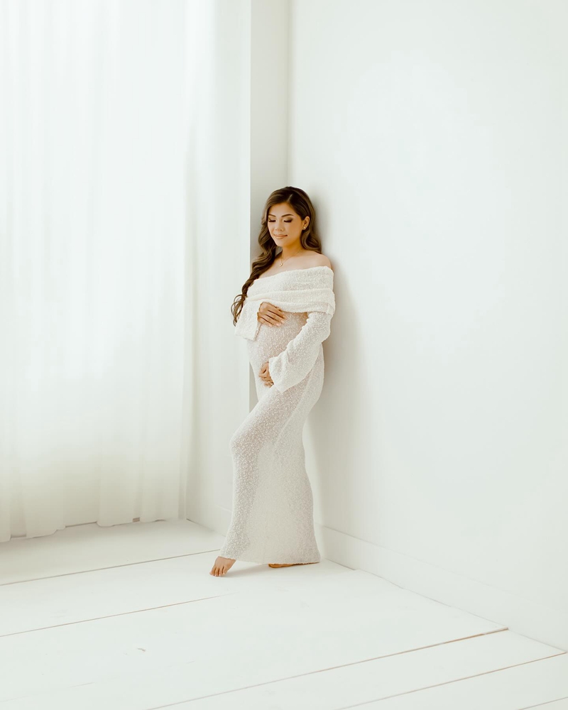 임산부 사진 촬영용 드레스, 긴 소매 니트 소재, 어깨 - Maternity Wear 리뷰 및 가격